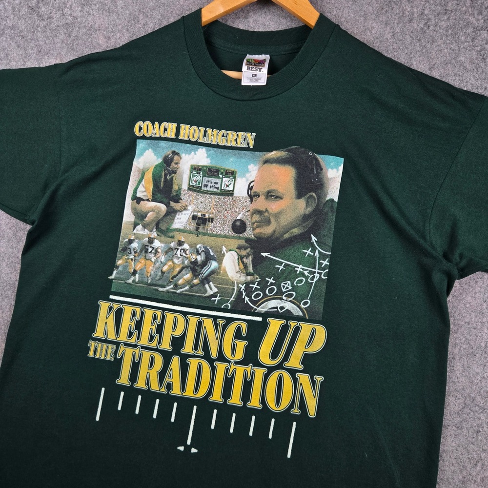 Vintage Coach Holmgren T Shirt Mens XL Green Bay Packers 7UP 90s Single Stitch